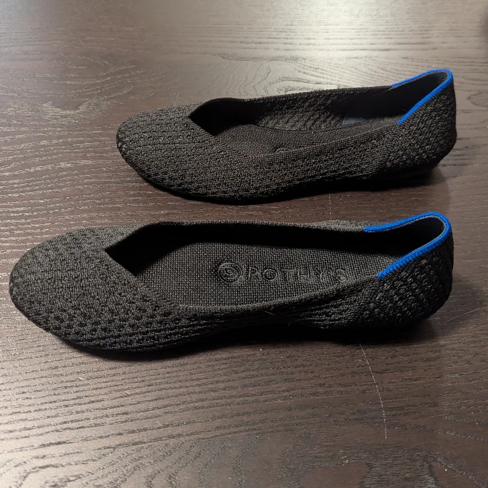 Rothy's 7.5 Women's Black Waffle Weave Flats, The Flat - Picture 3 of 13